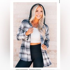 Ruby Claire Boutique Plaid Top with contrast hood